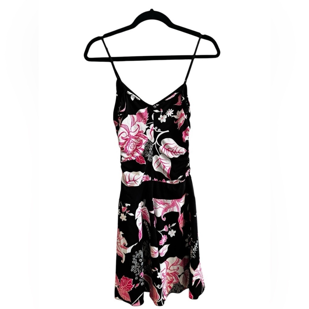 Vintage Rampage Pink Black Floral Mini Dress Stretch Strappy Y2K 90’s - Picture 2 of 13